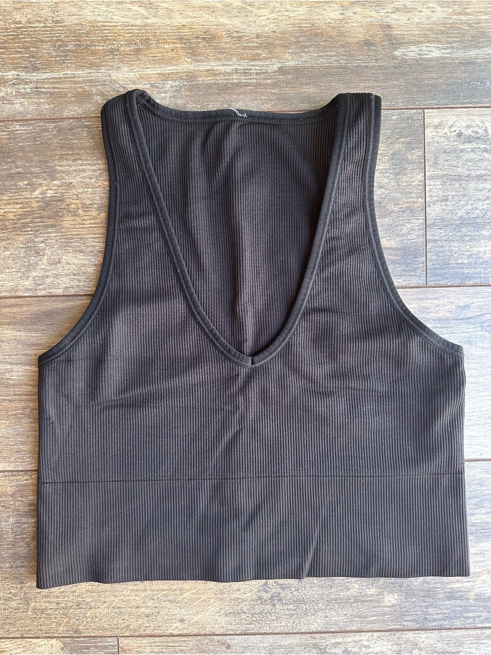 Athleta Black Ribbed V-Neck Crop Top
